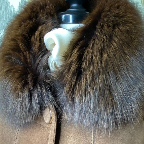 Ralph Lauren Vintage Chocolate Brown Fur Trimmed Lamb Shearling Swing Coat - Picture 16 of 16